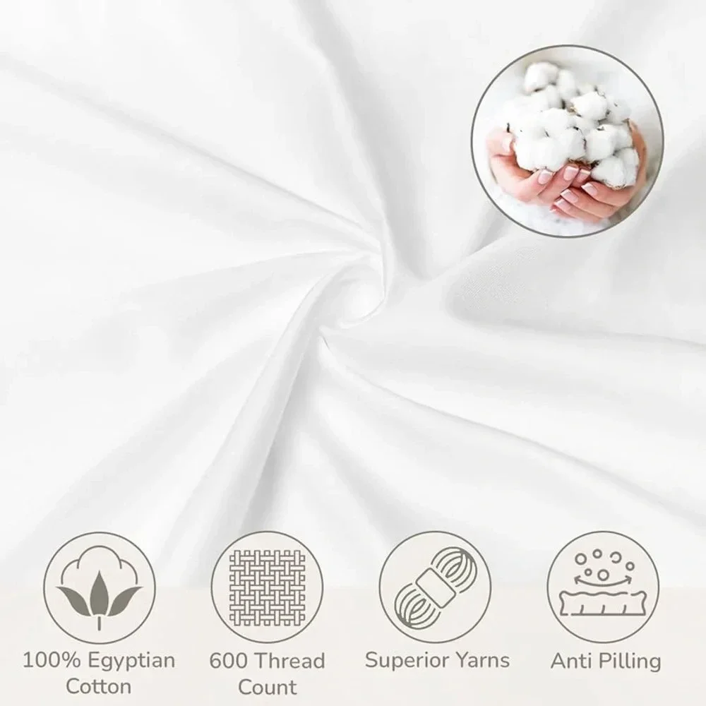100% Egyptian Cotton Duvet Cover Set Queen/Full Size 600 Thread Sateen Weave